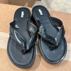 Melissa rubber black flip flops. Worn once. Size 8